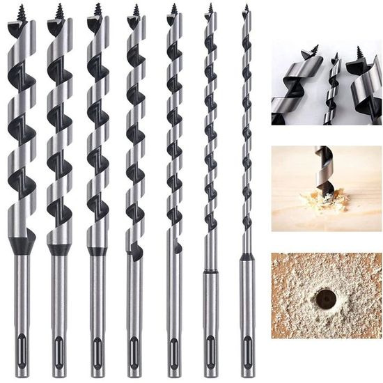7 Pièces Mèches à Bois Hélicoïdales SDS-Plus En Acier Au Carbone, Mèches Hélicoïdale, Foret à Bois Épais, Forets Spirale Pour Bois Dur Et Liège, Diamètres 6mm/8mm/10mm/12mm/14mm/16mm/18mm