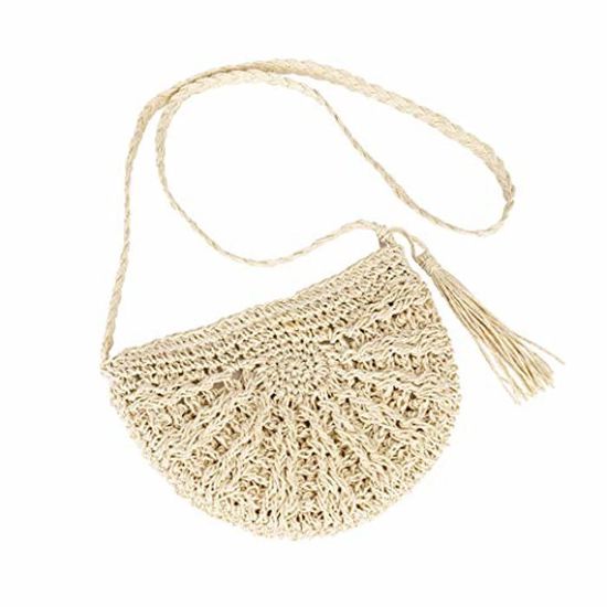 Sac De Paille Eté Plage Glands Femme Sac À Bandoulière Rotin Vintage Bohemian Tissage Crossbody