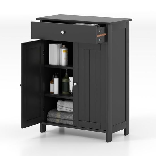 Armoire De Salle De Bain COSTWAY 170 Cm - Colonne De Rangement Avec Panier à Linge 48L, étagères Ajustables - Blanc - 8