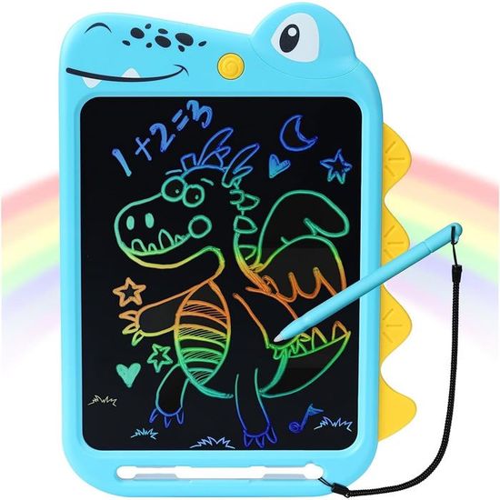 Tableau Magnétique Dinosaures – Ardoise Magique 31,2×23,5 Cm, 4 Tampons, Stylet, Gomme Coulissante, Dès 3 Ans, Bleu