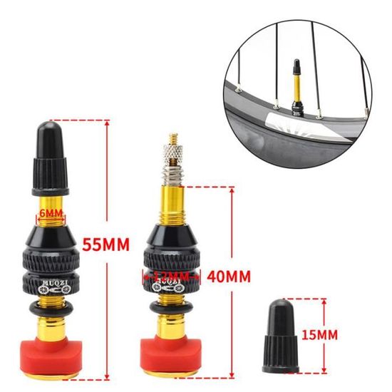 Kit Valve Vélo Sans Chambre Kit Valves Presta Tubeless MUQZI Lot De 2 - 40mm, Alliage Aluminium - Pour VTT Et Vélo Route Valves Tubeless Vélo