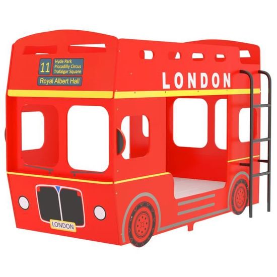 INGSHOP© Lit superposé Bus de Londres Rouge MDF 90x200 cm