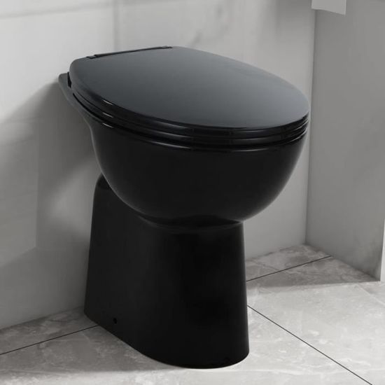 MEUBLE® Toilette Wc haute Design Moderne - sans bord fermeture douce 7 cm - WC Cuvette Céramique Noir ♕1202