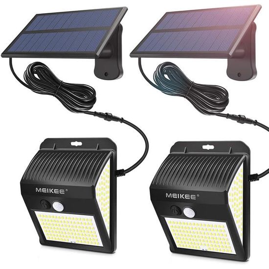 Applique détecteur ave panneau solaire séparé puissante, MEIKEE Eclairage Solaire exterieur led câble 3m, Lampe de sécurité 200