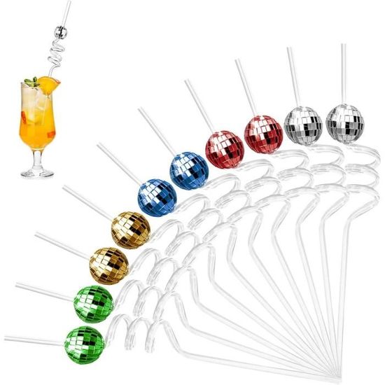 Iwobi Lot De 12 Pailles Bouclées En Plastique Réutilisables Pour Fête D'anniversaire D'enfants