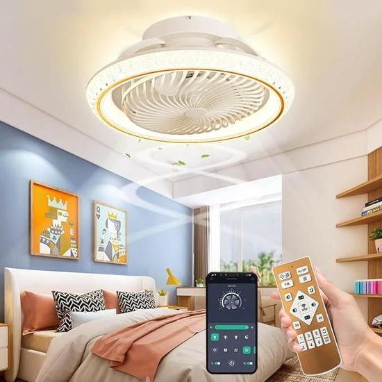 Ventilateur De Plafond 42 Pouces Avec Lumière LED - Télécommande Et App - Moteur DC Silencieux - 6 Vitesses - Pour Plafond Bas - Intérieur/extérieur