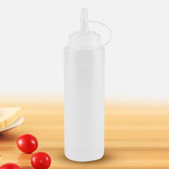 Bouteille Condiment Carrée PP Large Ouverture - Flacon Presseur 1000ml Pour Ketchup, Miel Et Sauces