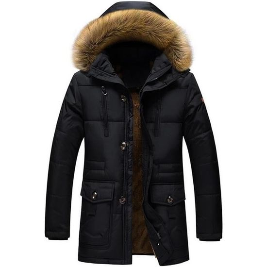 Doudoune homme mi longue en duvet ECELEN Chaud et ample Noir Noir Cdiscount Pret a Porter
