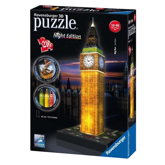 Puzzle 3D Ravensburger Big Ben de Nuit - 216 pièces - Architecture et  monument - Adulte - Intérieur - Cdiscount Jeux - Jouets
