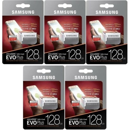 Carte mémoire Micro SD Samsung MB-MC128GA/EU - MicroSD Evo Plus 128G avec adaptateur SD - Rouge/Blanc