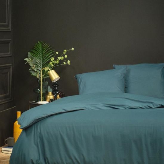 Parures de couettes - Today - Parure de lit double en coton "Hotel Tropik" - Bleu paon - 240 x 260 cm