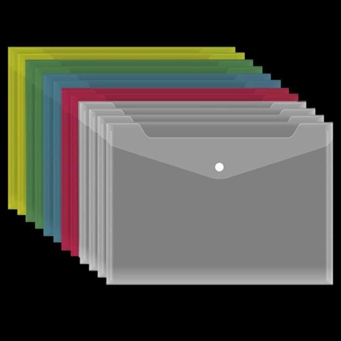 Lot de 12 Porte-documents A4 Transparents avec Fermeture à Bouton-pression Green Dossier de Documents en Plastique A4 