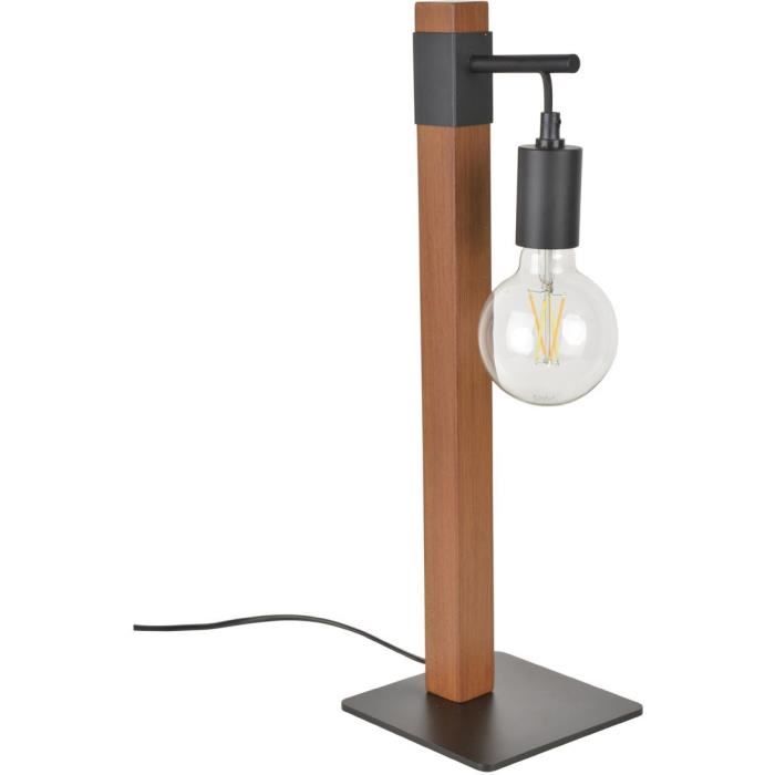 COREP Lampe base carrée - Métal et bois - H 50 x Ø 16 cm - Chêne