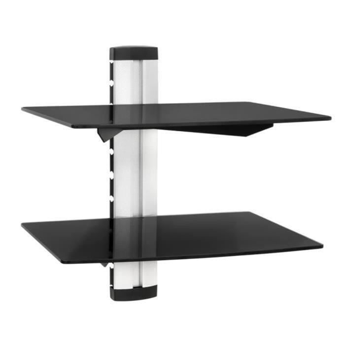Support mural Etagère x 2 pour Console de jeu / décodeur / lecteurs DVD CD MULTIMEDIA - en Acier et Verre Noir
