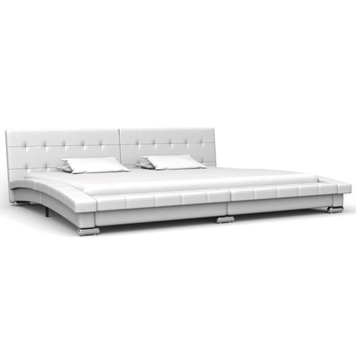 Cadre De Lit Similicuir :King Size 180*200 Cm - Lit Design Blanc - Moderne&Capitonné - Sommier à Lattes Inclus
