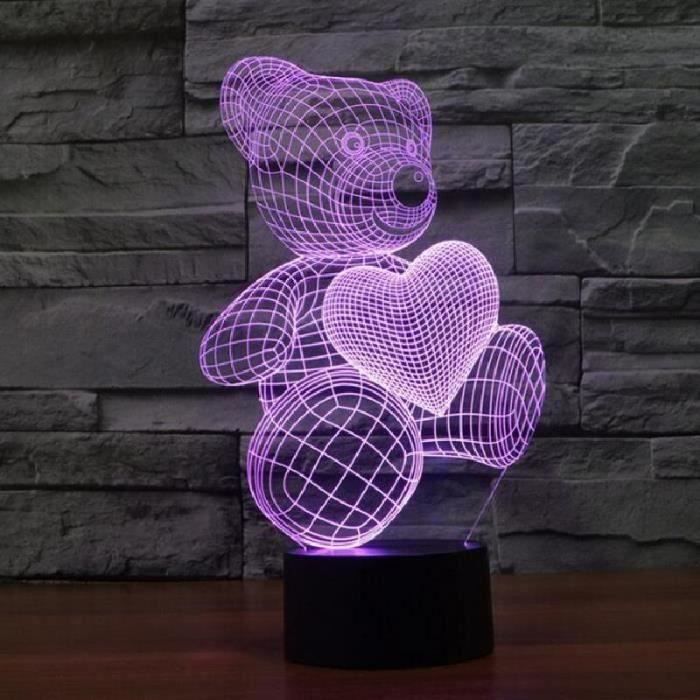 Creative 3D ours mignon LED 7 couleurs Changement Touch Control Night Light Bureau Table lumineuse Lampe