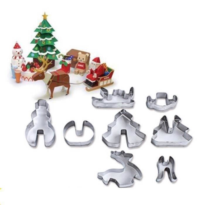 8 pièces-lot conception de noël emporte-pièce moule en acier inoxydable 3D biscuit fondant pâtisserie cuisson moule gâteau