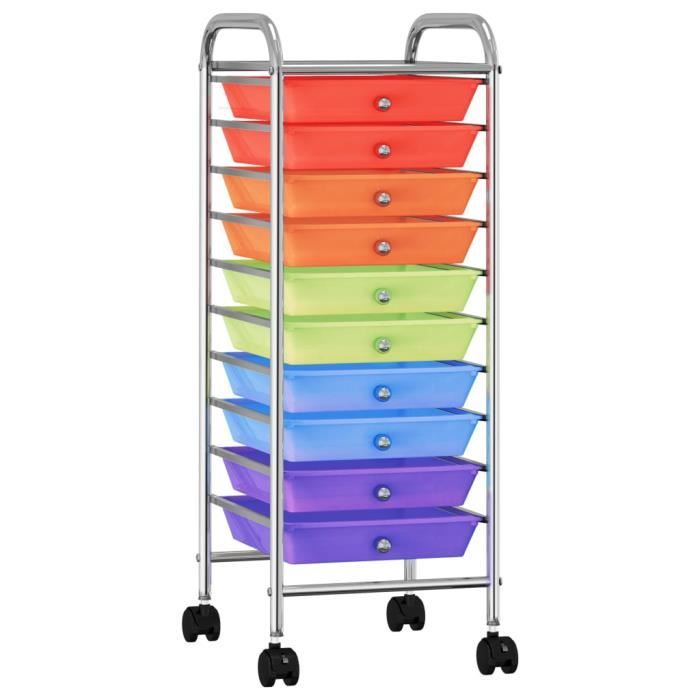 Chariot de rangement Meuble de rangement à roulettes - Desserte Billot mobile à 10 tiroirs Multicolore Plastique