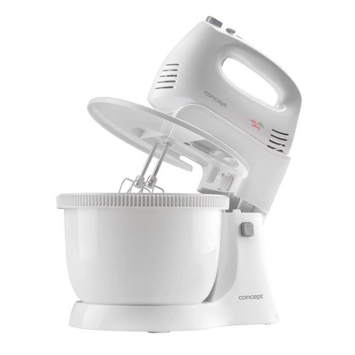 CONCEPT SR3140 Batteur électrique avec bol rotatif, 300 W, blanc, fouets et malaxeurs extra longs, utilisation multiple, 5 vitesses,