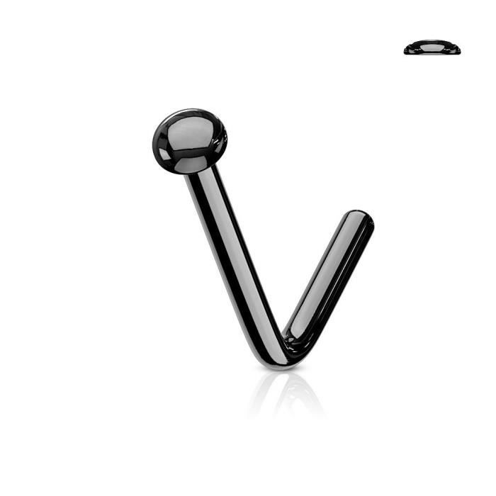 Piercing nez tige en L acier noir boule plate (0.8 mm)