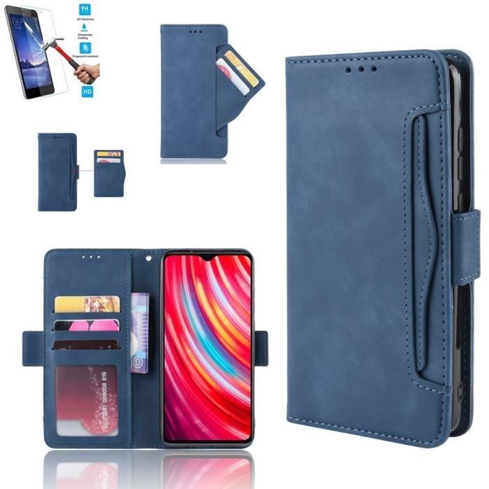 Etui Samsung Galaxy A21s Portefeuille Bleu + Film Verre Trempé Coque Housse En Cuir Pu - 5 Emplacement Cartes hfs-house®