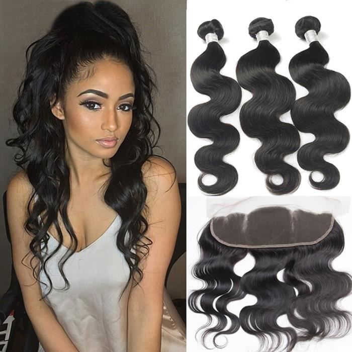 3 ps 16- Peruvienne cheveux humains natural tissage avec lace frontal 14- 13x4 closure body wave