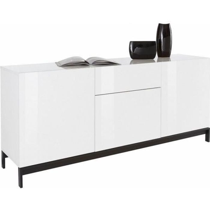 Buffet design METIS 170 cm Finition blanc laqué brillant 3 portes 1 tiroir blanc MDF Inside75