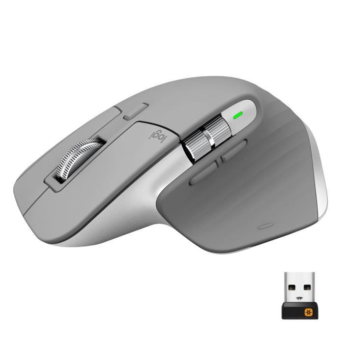 Souris sans fil - Logitech - MX Master 3 - Bluetooth/Radio Fréquence - USB - 7 Boutons - Gris Moyen