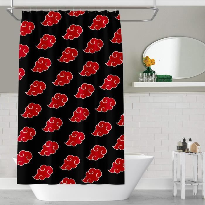Rideau de douche Naruto Akatsuki rouge nuage anneaux inclus 3D effect imperméable 180 x 200 cm