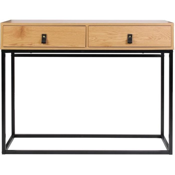 Console de 2 tiroirs en bois et métal - Longueur 100 x Hauteur 80.5 x Profondeur 35 cm