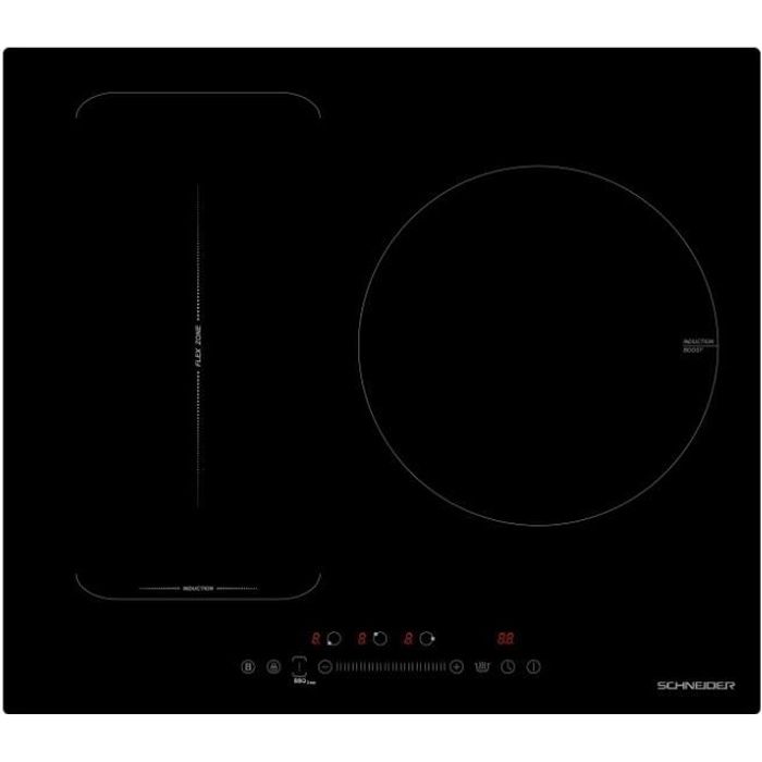 SCHNEIDER - SFI603S1 - Table de cuisson - Induction - 60 cm - 7400 watts - 3 foyers - Slider - Minuteur - Noir
