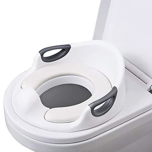Réducteur de WC Siège de Toilette Enfant antidérapant avec Poignée de Coussin Lunette d'Toilette Tabouret pour Toilette Ronds/Ovale