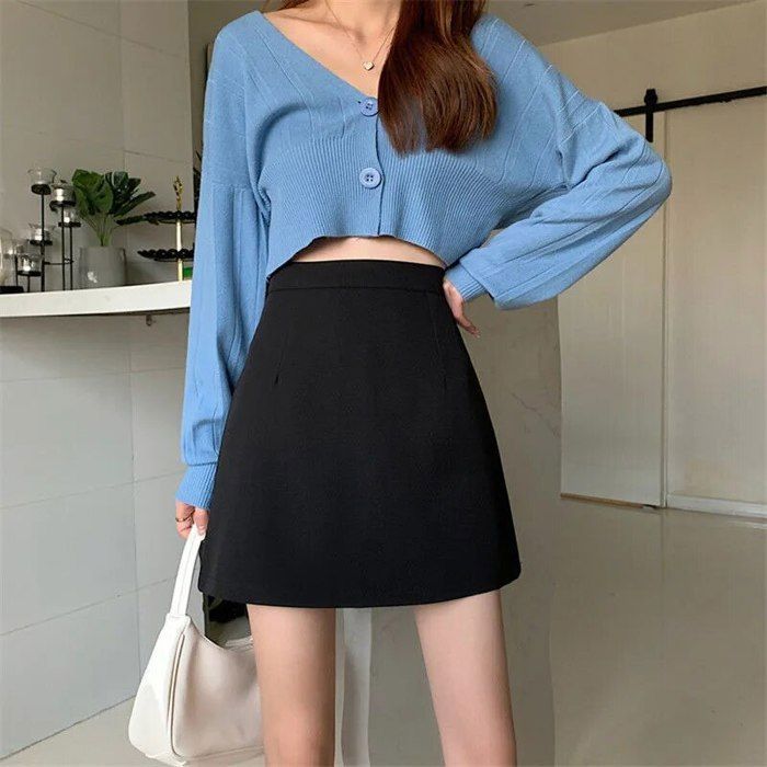 Jupe Crayon Coréenne Asymétrique Streetwear Coton Noir été Taille S