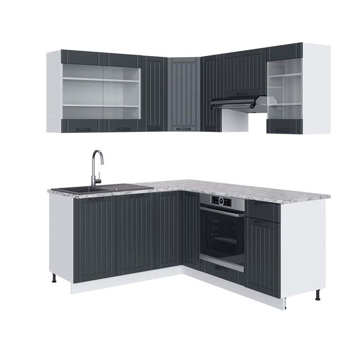 Vicco Cuisine en Angle Fame-Line, Chêne Noir Brillant/Blanc, 160 x 190 cm