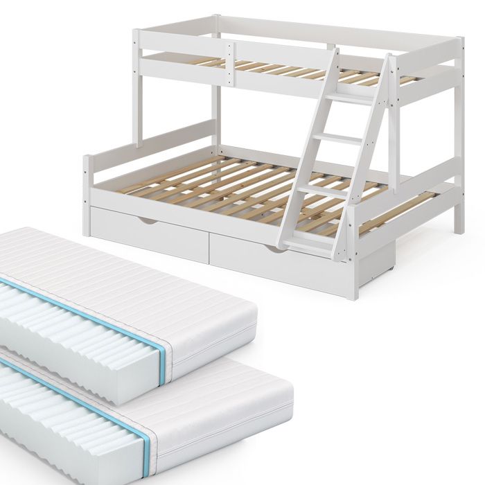 VITALISPA lit enfant EVEREST lit superposé blanc avec matelas lit