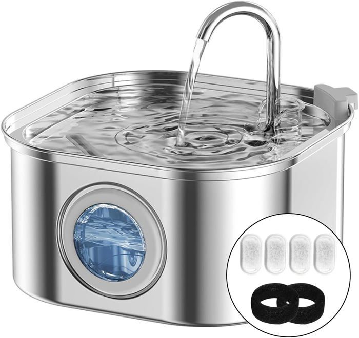 Comparer les prix de 3.2L Fontaine à Eau pour Animaux de Compagnie en Acier Inoxydable,Fontaine à Eau pour Chat Ultra Silencieuse avec Lumière LED