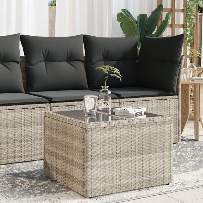 vidaXL Table de Jardin avec dessus en Verre Table Basse Meuble de Pique-Nique Terrasse Patio Cour Extérieur Gris Clair 366182