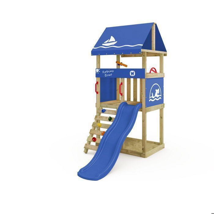 Wickey Aire de Jeux DinkyHouse avec Table de Pique-Nique - Toboggan & bâche - Tour à Grimper pour Enfants pour Le Jardin en Bois Massif - 334x317x247 cm (Rose Pastel) | Bâche