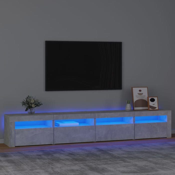 Meilleures Meuble TV avec lumières LED - gris béton - 240x35x40cm SSD95410422
