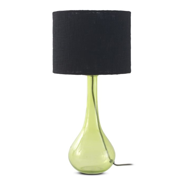 Lampe à poser en verre vert avec abat-jour en coton noir.-REF.10803 Lampe à poser en verre vert avec abat-jour en coton noir.-REF.10803