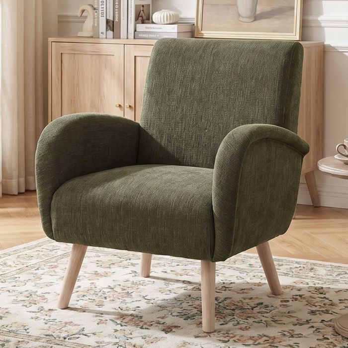 Wahson Fauteuil de Salon Moderne dAdulte Fauteuil Relax avec Pieds en Bois Fauteuil Scandinave pour Chambre Chenille Vert