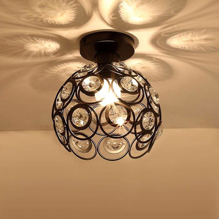 Mini lustre noir plafonnier en cristal luminaire de couloir semi-encastr petit abat-jour de lustre fait main en mtal
