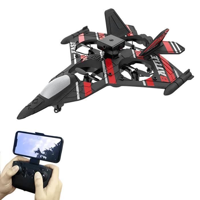 Avion RC ROUGE Chasseur télécommandé avec Caméra HD - Drone Évitement Obstacles 2.4 G Mousse EPP - Jouet Noël Enfants 14+