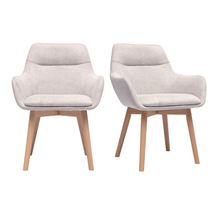 Miliboo - Chaises en tissu effet velours texturé beige et bois clair (lot de 2) ALESS