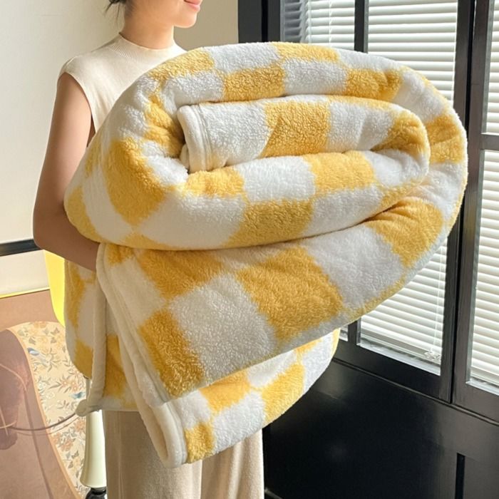 Couverture en Flanelle Douce à Carreaux Plaid Chaud et Confortable pour Lit Canapé ou Banc Toutes Saisons jaune 200*230cm