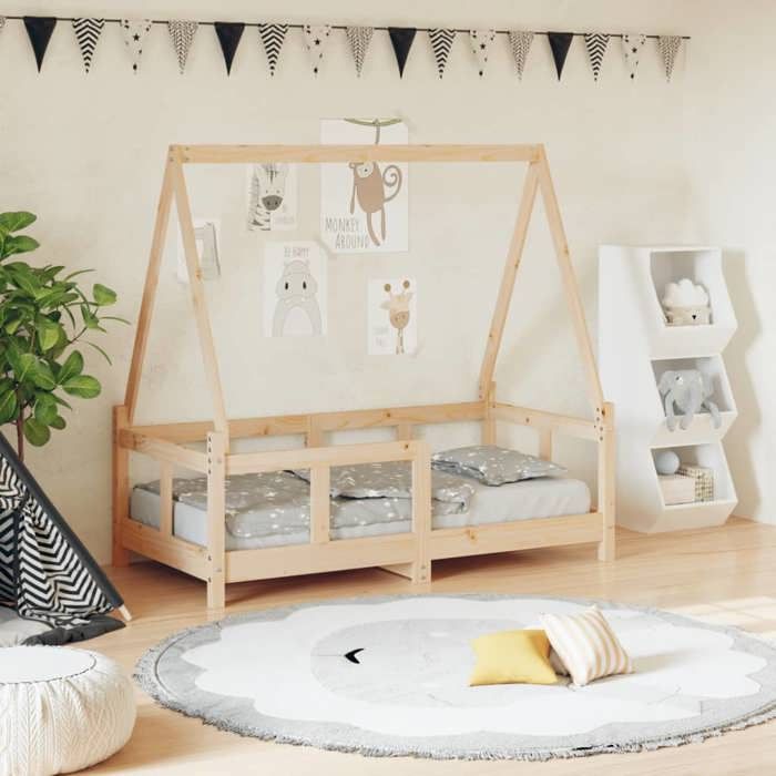 Cadre de lit enfant bois de pin - Happiness - 70x140 cm - Bois de pin massif - Montage simple - Style maison