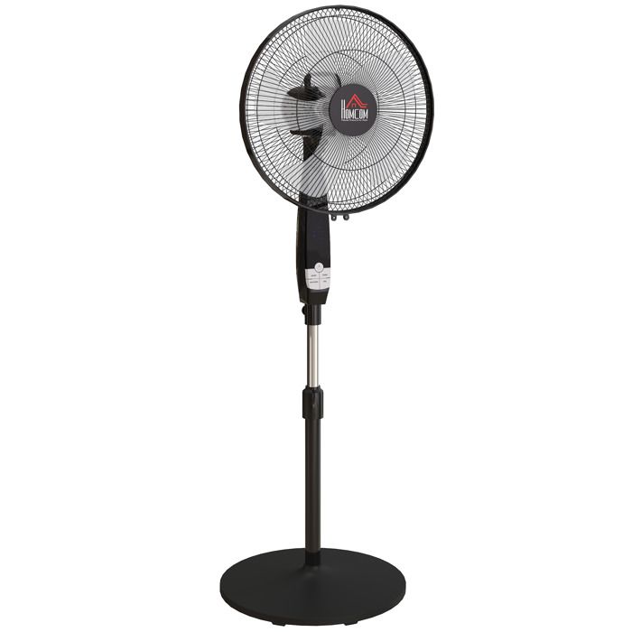 Ventilateur sur pied puissant - HOMCOM - réglable en hauteur - télécommande 3 vitesses oscillation et minuterie - noir - Hom