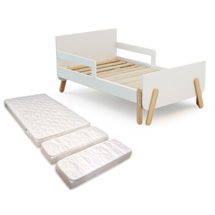 WEBABY - Lit enfant extensible en bois 80x140-165-190 PIRATE avec matelas - Blanc Blanc - 80x140 WEBABY - Lit enfant extensible en bois 80x140-165-190 PIRATE avec matelas - Blanc Blanc - 80x140