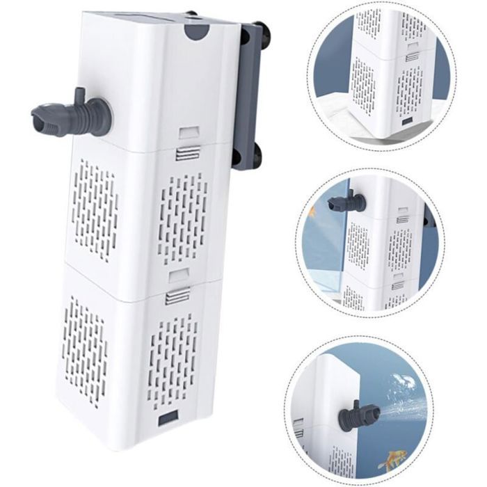 Filtre Aquarium Silencieux 4en1 500-1000L/H interne pompe aération/changement eau betta/tortue/étang .