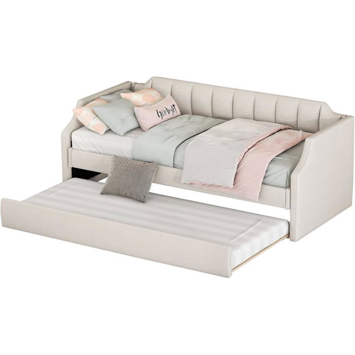 Lit Simple rembourré 90x200cm avec Dossier et accoudoirs canapé-lit dans Chambre et Le Salon avec lit escamotable sans Matelas Beige